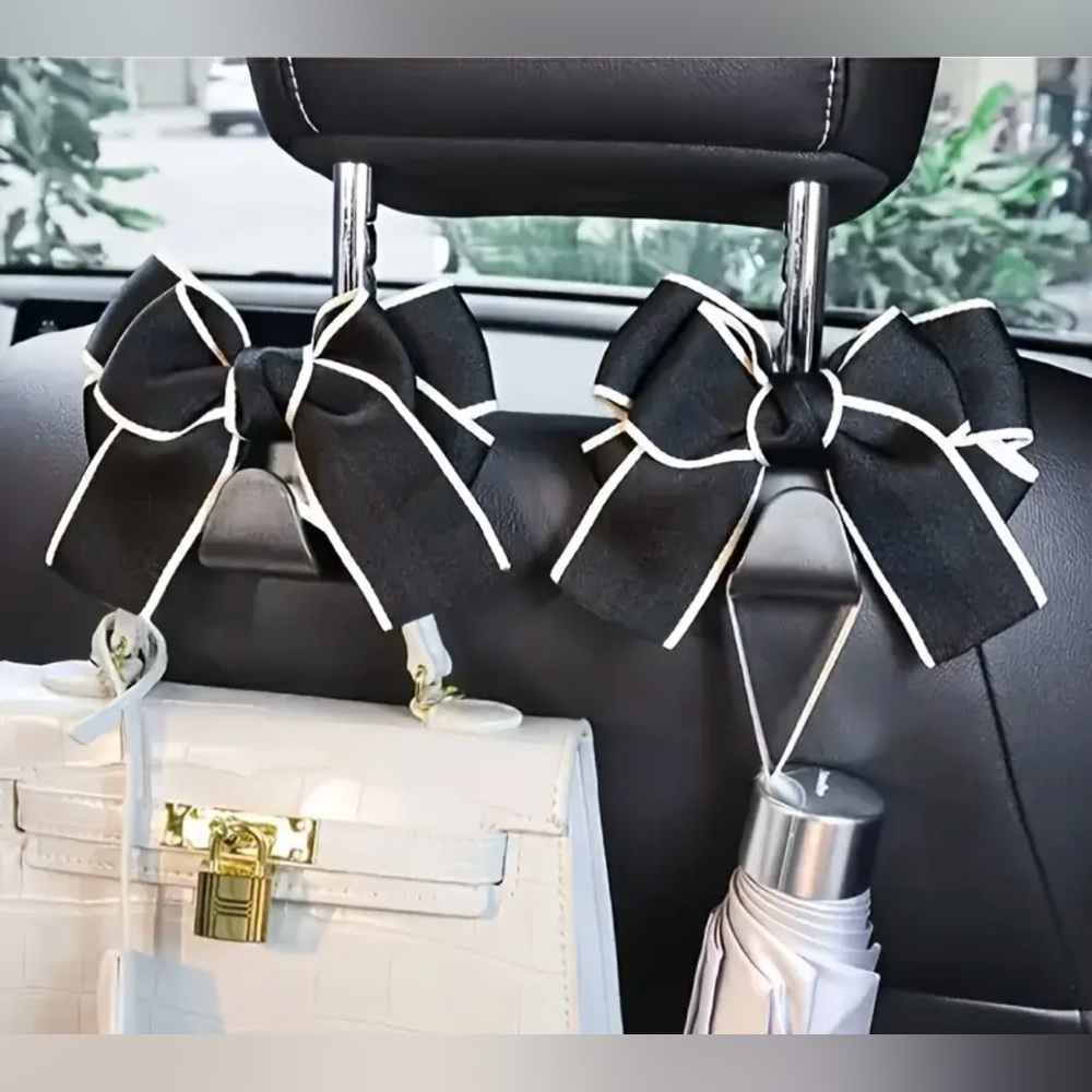 Black Bow Car Headrest Accessories Hook Set of 2 - Picture 3 of 3